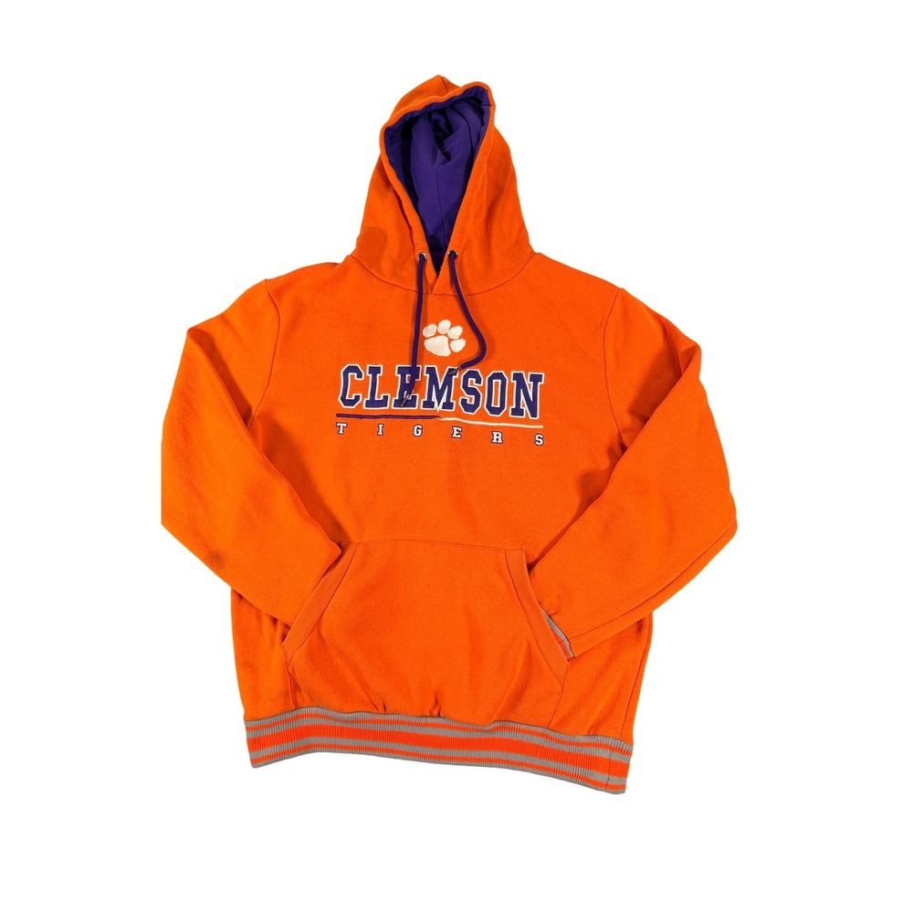 Colosseum Mens Clemson Tigers Hoodie Orange Embroidered Sweatshirt Size L
